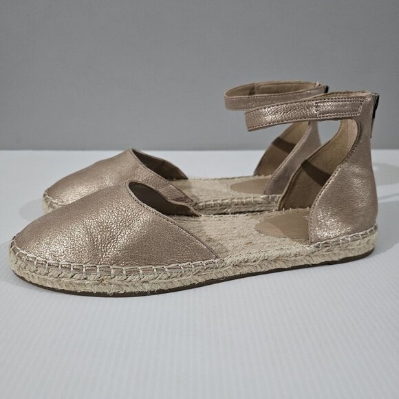 Eileen Fisher Shoes - NEW Eileen Fisher Lala Flat Espadrille Sandal Metallic Tan Leather Size 9